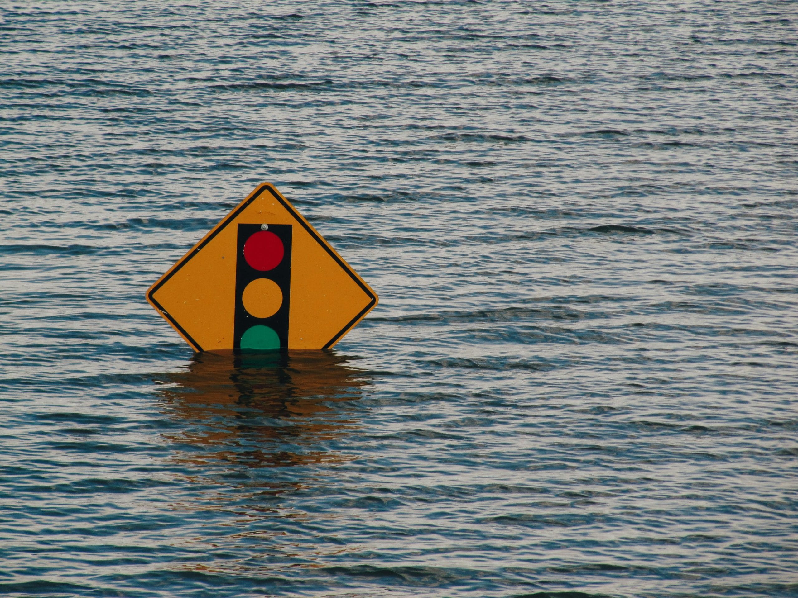 An image of a traffic sign underwater